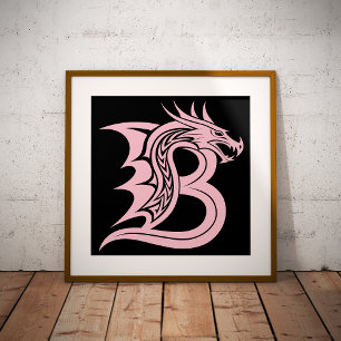 Poster Letra B Estilizada com Dragão, Alfabeto de Dragão,