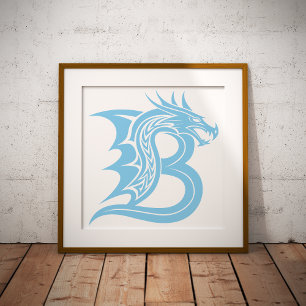 Poster Letra B Estilizada com Dragão, Alfabeto de Dragão,