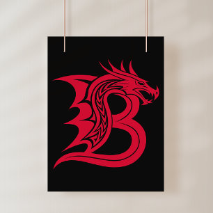 Poster Letra B Estilizada com Dragão, Alfabeto Dragão, Mo