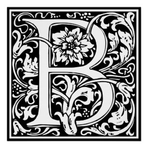 Pôster Letra B Monograma Medieval Arte Nova