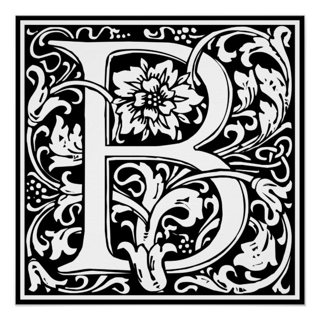 Pôster Letra B Monograma Medieval Arte Nova (Frente)