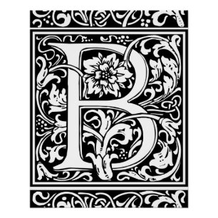 Pôster Letra B Monograma Medieval Arte Nova