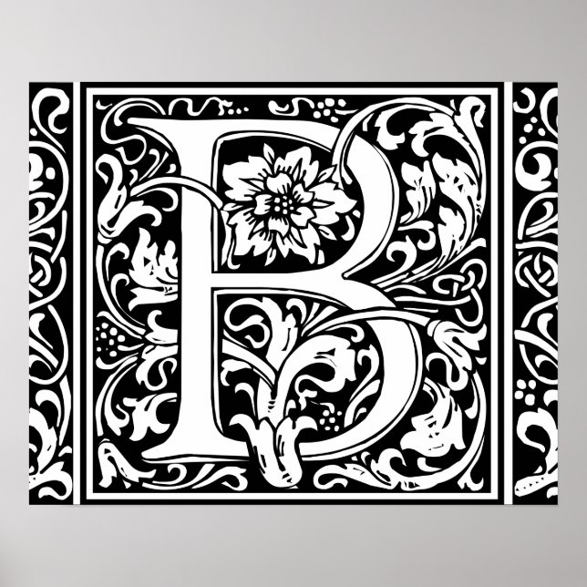 Pôster Letra B Monograma Medieval Inicial Vintage (Frente)