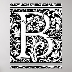 Poster Letra B Monograma Medieval Inicial Vintage