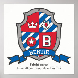 Poster Letra Bertie menino nome significado cartaz brasão