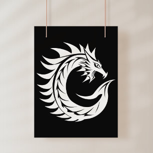 Poster Letra C Estilizada com Dragão, Alfabeto de Dragão,