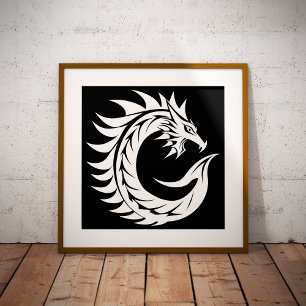 Poster Letra C Estilizada com Dragão, Alfabeto de Dragão,