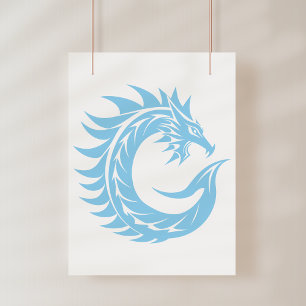 Poster Letra C Estilizada com Dragão, Alfabeto de Dragão,