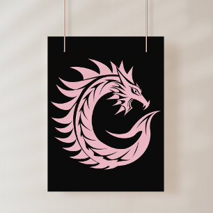 Poster Letra C Estilizada com Dragão, Alfabeto de Dragão,