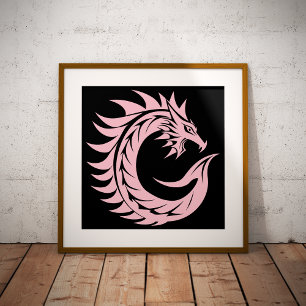 Poster Letra C Estilizada com Dragão, Alfabeto de Dragão,