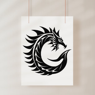 Poster Letra C Estilizada com Dragão, Alfabeto de Dragão,