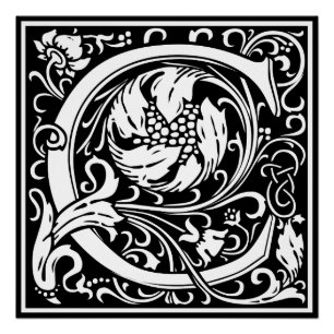 Pôster Letra C Monograma Medieval Art Nouveau