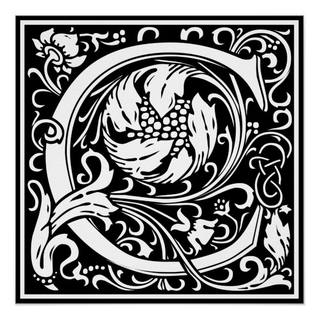 Pôster Letra C Monograma Medieval Art Nouveau (Frente)