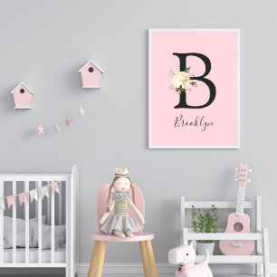 Poster Letra Cor-de-rosa pincelada 'B' Nome de enfermeiro