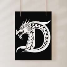 Letra D Estilizada com Dragão, Alfabeto de Dragão,