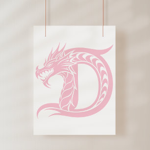 Poster Letra D Estilizada com Dragão, Alfabeto de Dragão,