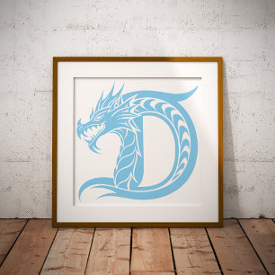 Poster Letra D Estilizada com Dragão, Alfabeto de Dragão,