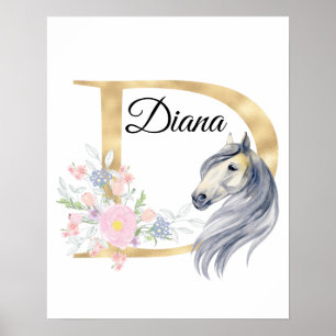 Poster Letra D personalizada nome monograma com cavalo