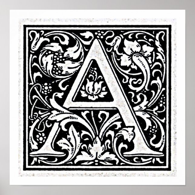 Poster Letra decorativa "A" Woodcut Inital (Frente)