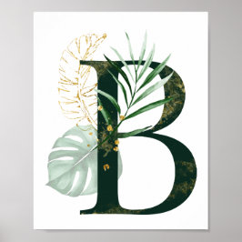 Poster Letra decorativa B com folhas tropicais
