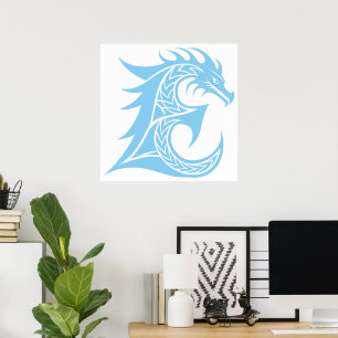 Poster Letra E Estilizada com Dragão, Alfabeto de Dragão,