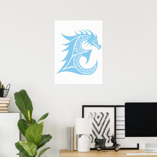 Poster Letra E Estilizada com Dragão, Alfabeto de Dragão,