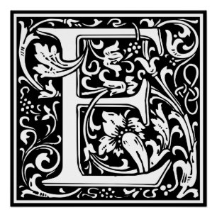 Pôster Letra E Monograma Medieval Arte Nova