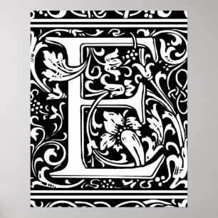 Poster Letra E Monograma Medieval Arte Nova