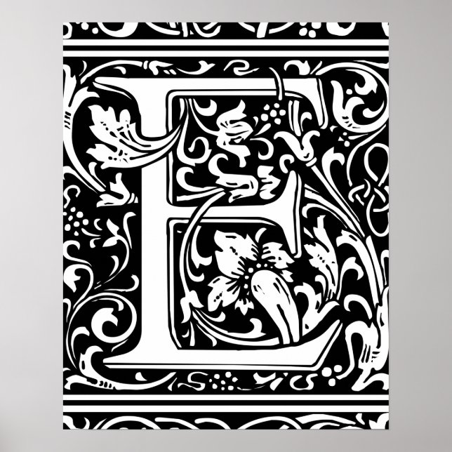 Poster Letra E Monograma Medieval Arte Nova (Frente)