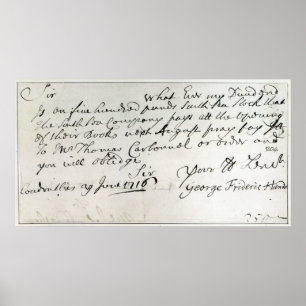 Poster Letra escrita por Handel, em junho de 1716