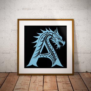 Poster Letra Estilizada com Dragão A, Alfabeto de Dragão,