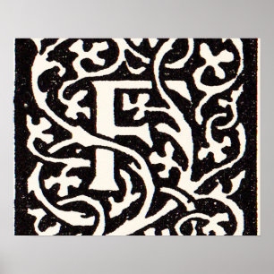 Pôster Letra F Art Nouveau Monograma Antigo
