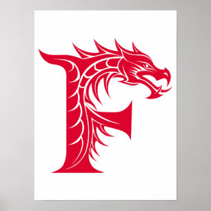 Poster Letra F Estilizada com Dragão, Alfabeto de Dragão,