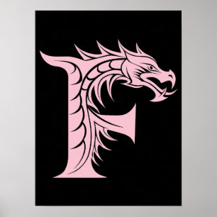 Poster Letra F Estilizada com Dragão, Alfabeto de Dragão,