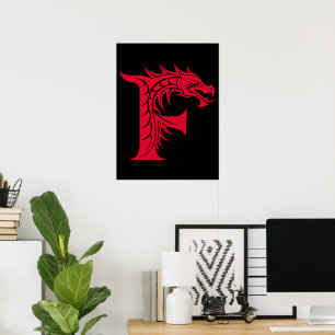 Poster Letra F Estilizada com Dragão, Alfabeto de Dragão,