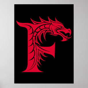 Poster Letra F Estilizada com Dragão, Alfabeto de Dragão,
