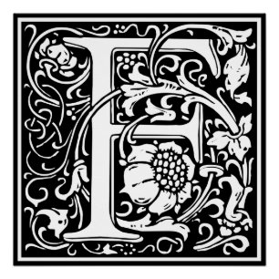 Pôster Letra F Monograma Medieval Art Nouveau