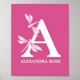 Poster Letra Floral A Monograma de Cor Personalizada
