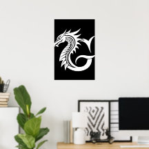 Letra G Estilizada com Dragão, Alfabeto de Dragão,