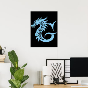 Poster Letra G Estilizada com Dragão, Alfabeto de Dragão,