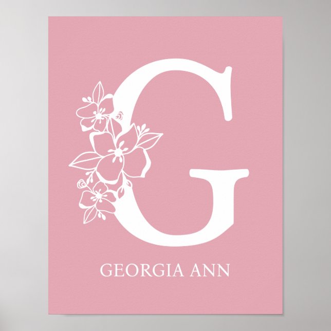 Poster Letra G Monograma Floral Nome Nursery Modern (Frente)