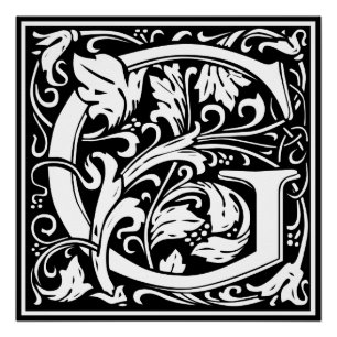 Pôster Letra G Monograma Medieval Art Nouveau
