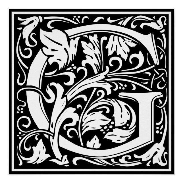 Pôster Letra G Monograma Medieval Art Nouveau (Frente)