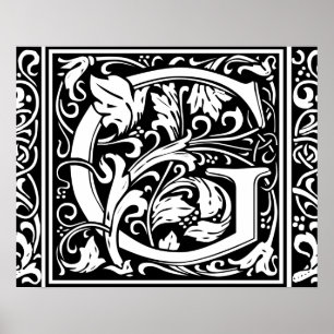 Pôster Letra G Monograma Medieval Inicial Vintage