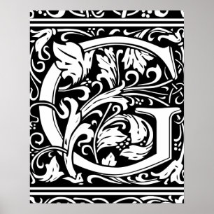 Poster Letra G Monograma Medieval Inicial Vintage