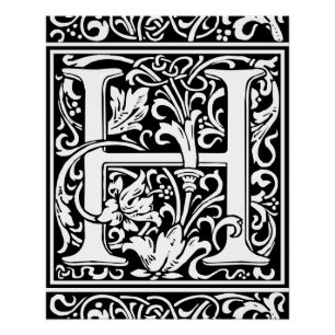 Pôster Letra H Monograma Medieval Art Nouveau