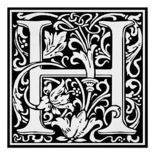 Pôster Letra H Monograma Medieval Arte Nova