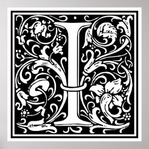 Pôster Letra I Monograma Medieval Arte Nova