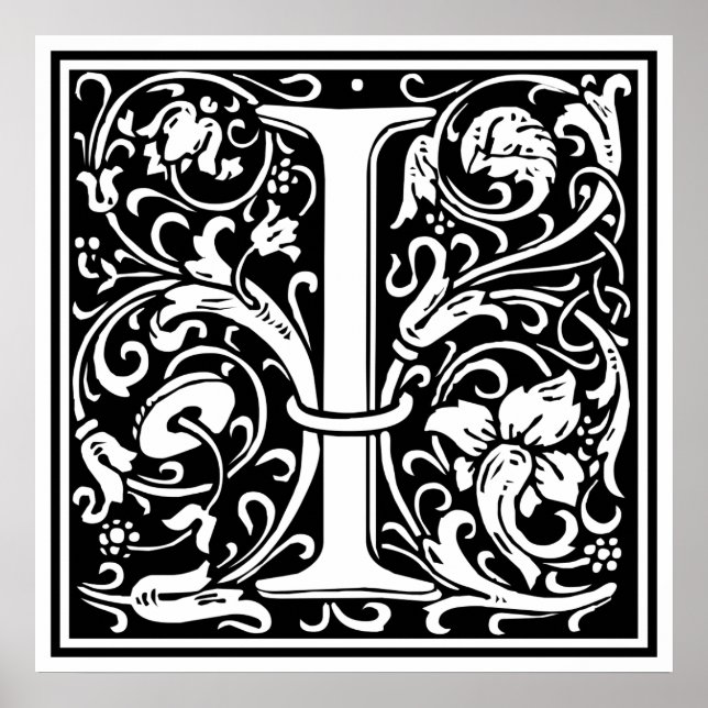 Pôster Letra I Monograma Medieval Arte Nova (Frente)