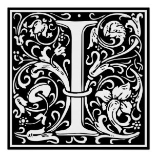 Pôster Letra I Monograma Medieval Arte Nova